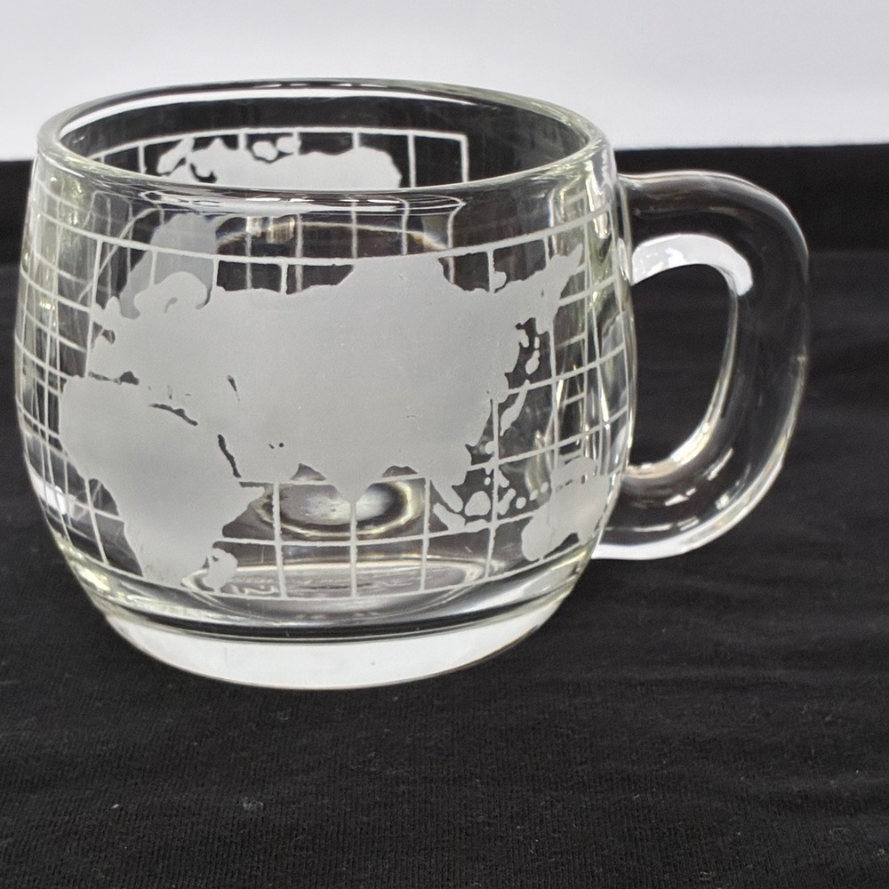 Nescafe Vtg Glass Coffee Mug World Map Globe Frosted Taste Your Way Retro 1970s